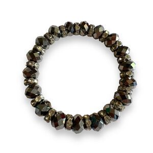 Womens Stretchy Beaded Sparkly Statement Bracelet Fashion Jewelry Silver Pewter